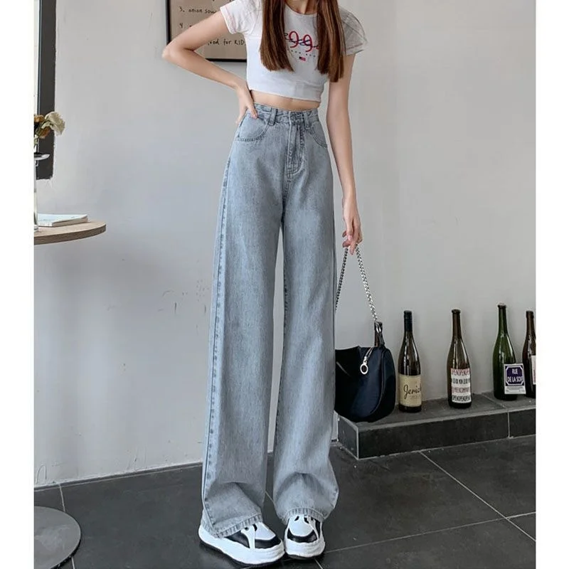 

High Waist Straight Leg Jeans plus Size Loose Fit Conceal Meat ape Body Long Pants Retro Wide Leg Denim Skinnies