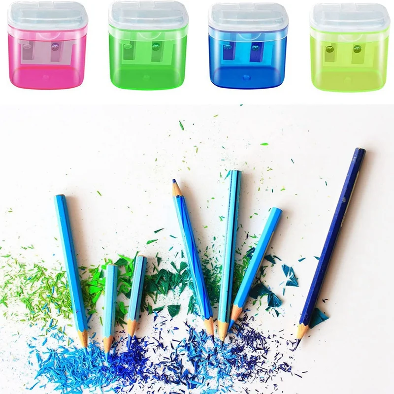 24 Pieces Pencil Sharpeners Manual Dual Holes Pencil Sharpener Portable Colorful Crayon Sharpener With Lid