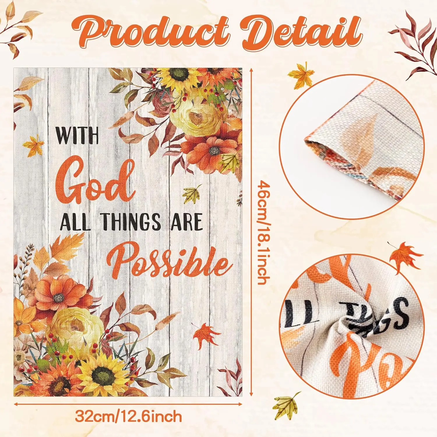 WATINC Fall Religious Garden Flag - 12 X 18 Inch linen Double Side With God All Things are Possible Garden Flag, Fall Religious