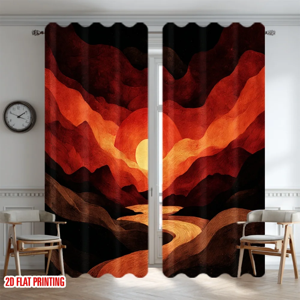 Deep red sunset canyon landscape Print Drapes Room Darkening Window Curtains for Home Decor,Rod Pocket Blackout Curtains Bedroom