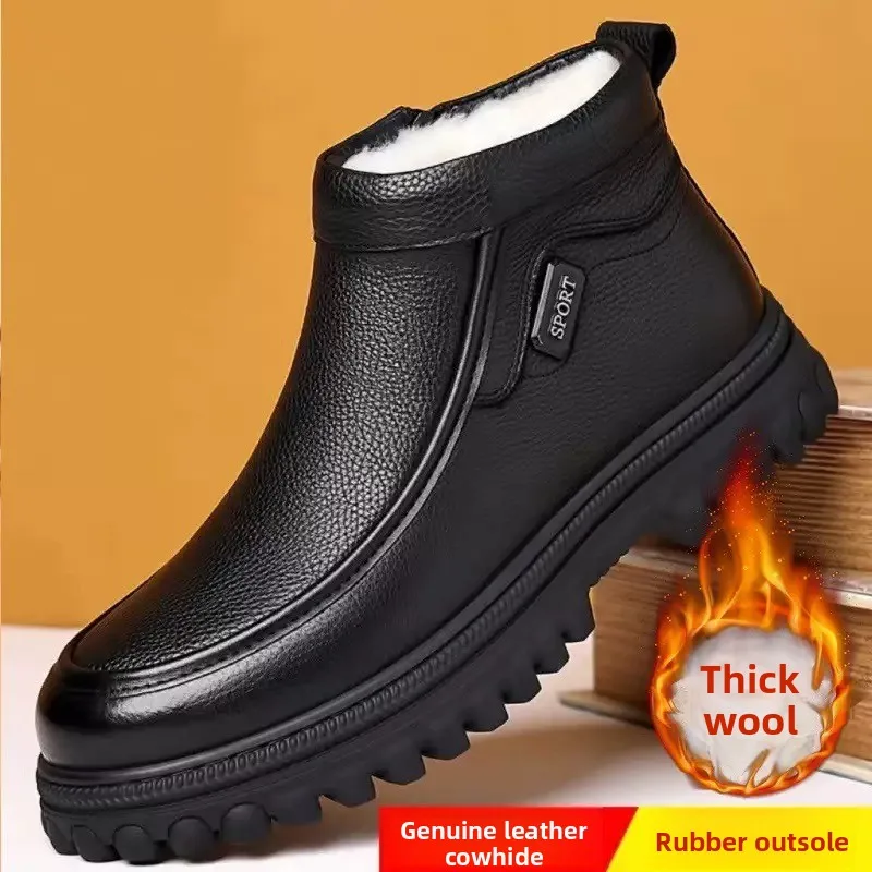 

Winter High Quality Warm Cotton Boots for Men Fashion Casual New Designer Cow Leather Shoes Male Soft Sole Platform Ankle Boots