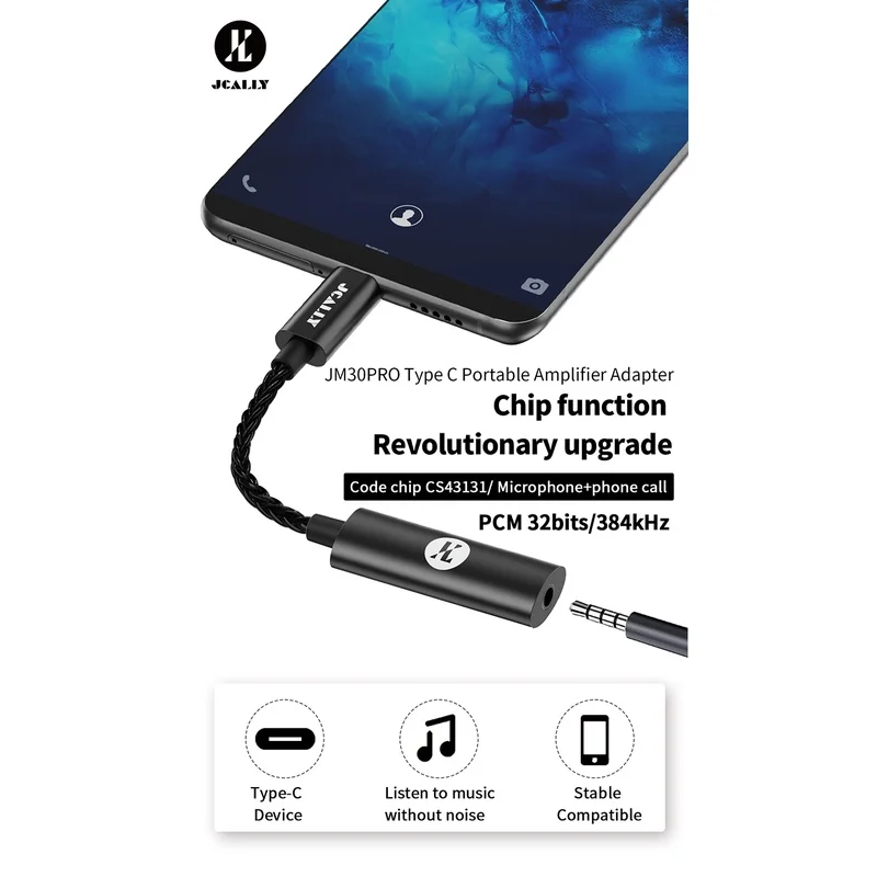 JCALLY JM30PRO Digital Audio DAC Adapter Cable TYPEC To 3.5 Adapter Android Mobile Phone CS43131 DAC JM30 Upgrade for Xiaomi 13