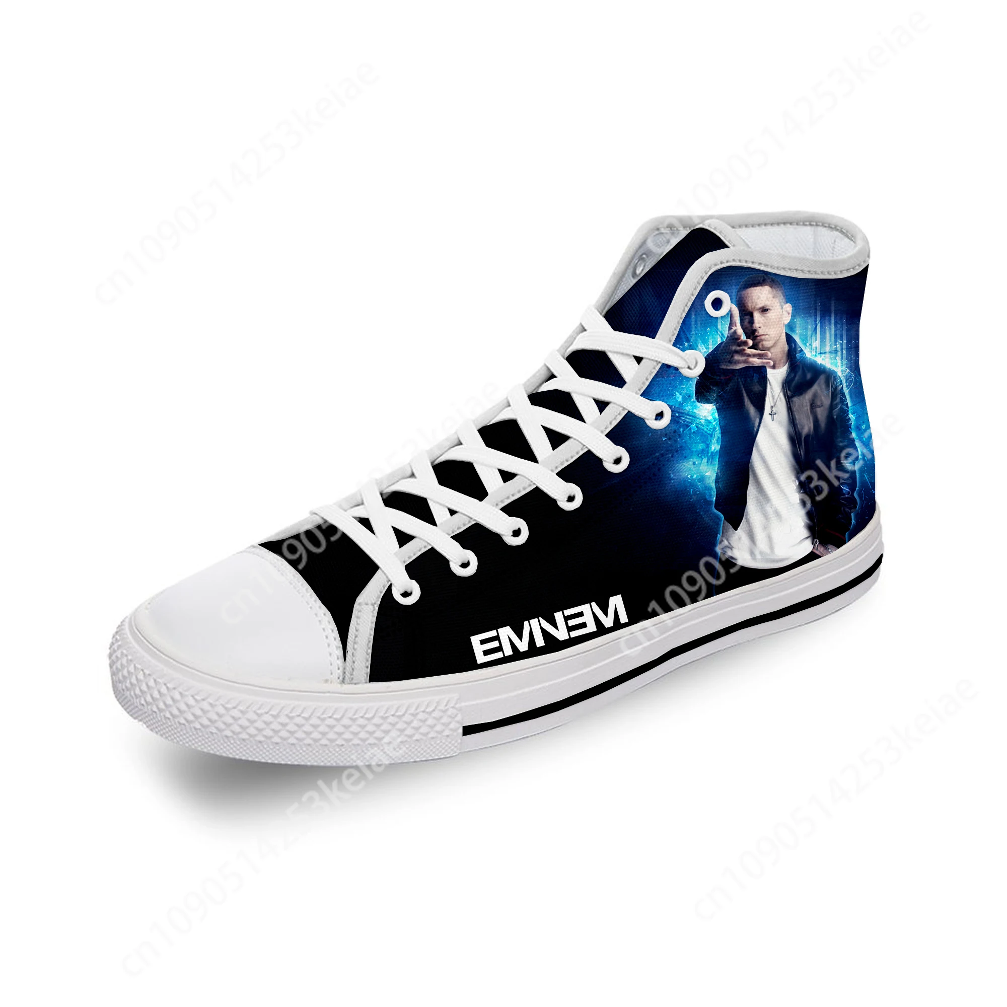 Eminem Hip Hop Rapper Rap Singer White Cloth Fashion 3D Print High Top Canvas Shoes Men Women Lightweight Breathable Sneakers