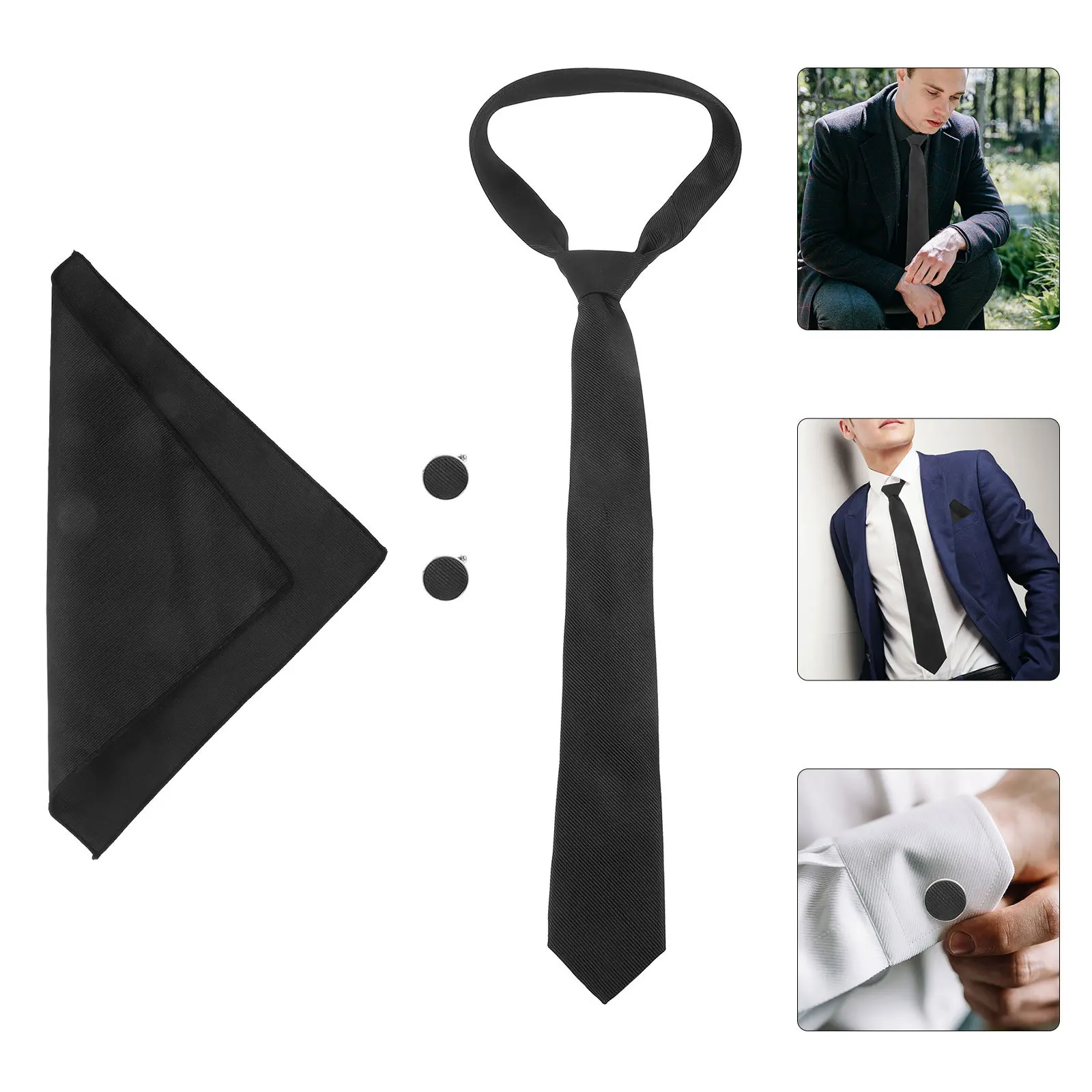 

1Set Men Necktie Cufflinks Pocket Square Hankerchief Practical Decorative Wedding Party Suit Set Neck Tie Tie for Men