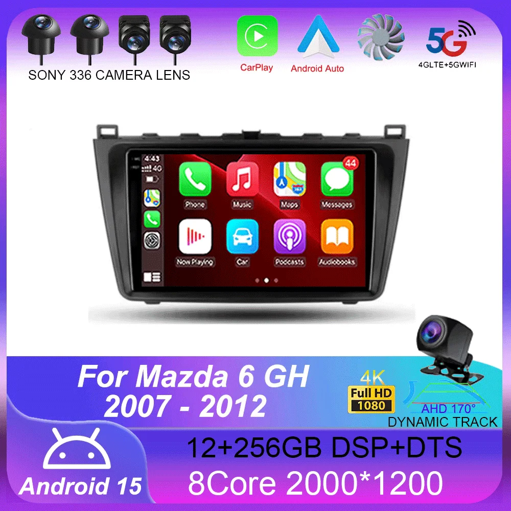

Android 15 Wireless CarPlay Auto Car Radio For Mazda 6 GH 2007 - 2012 Multimedia Video Player 4G WIFI GPS 360 Camera Navigation
