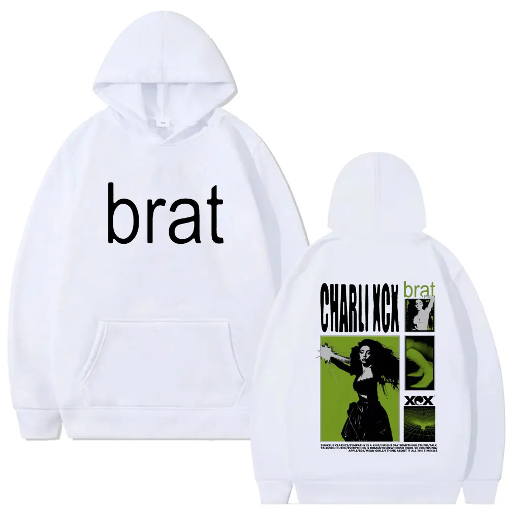 سترة بقلنسوة للرجال مطبوعة من الألبوم الشهير Charli Xcx Brat، سترة عصرية كاجوال للخريف والشتاء دافئة للجري في الهواء الطلق