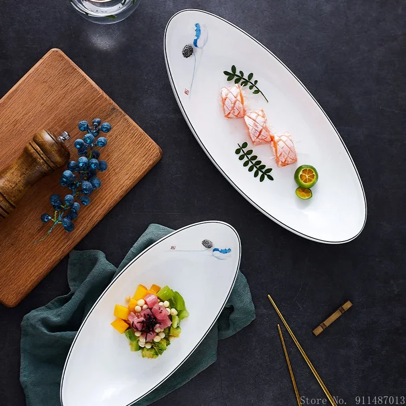 Chinese Style Creative Ship Shape Oval Irregular Tableware, Home Kitchen Restaurant Supplies, Desserts Salad Dining Plate, 1Pc