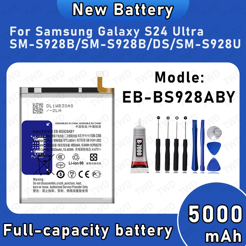Batería EB-BS928ABY de gran capacidad para Samsung Galaxy S24 Ultra/SM-S928B/SM-S928B/DS de repuesto con herramientas gratis 2