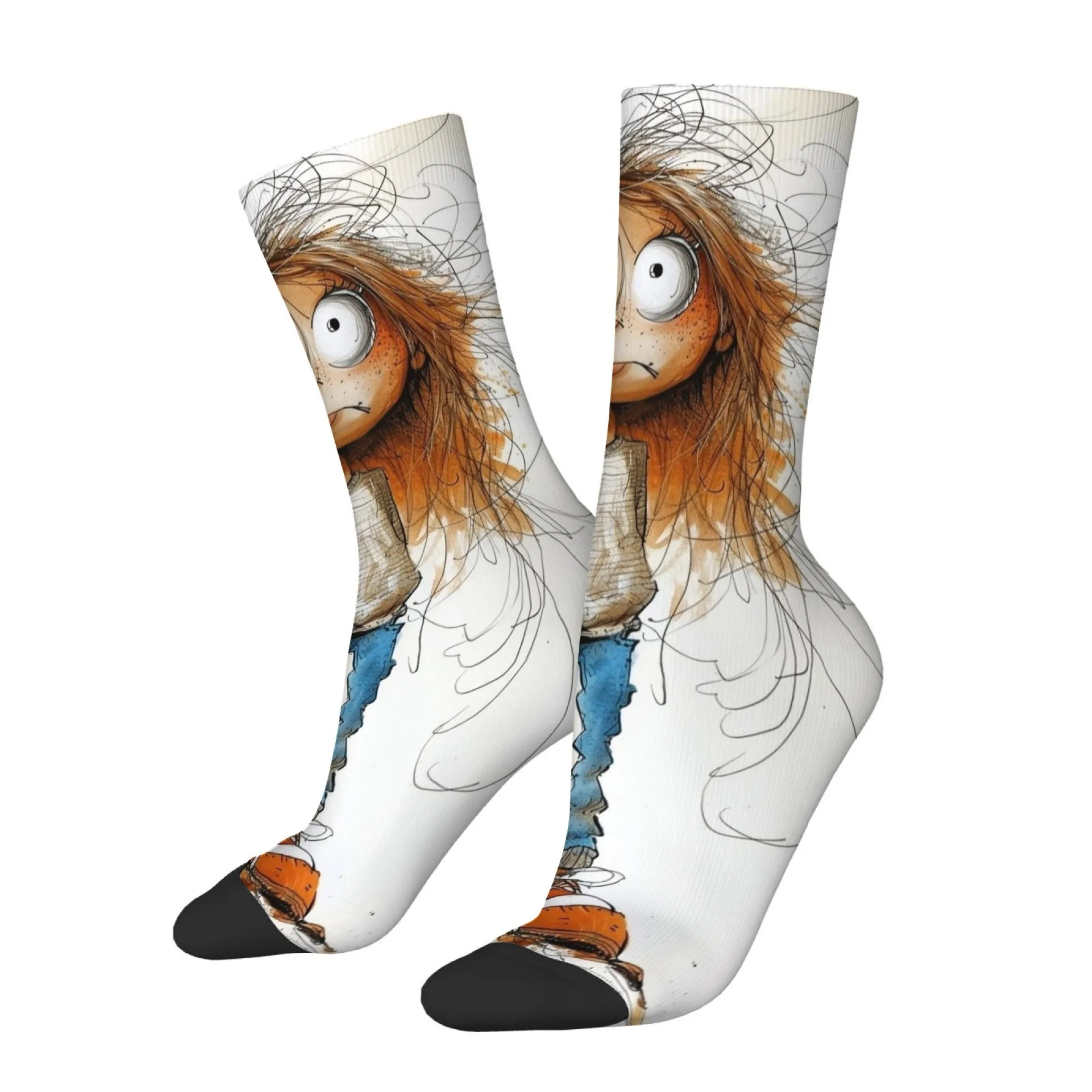 Hand-painted Cartoon Girl Print Mid-calf Socks Playful and Unique Simple Versatile Childlike Street Style Comfortable Non-slip