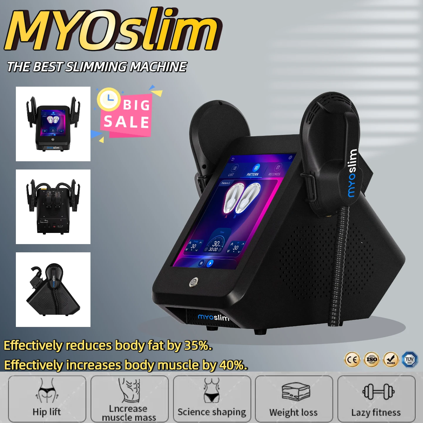 

MYOSLIM-Neo Portable Electromagnetic Body Slimming Muscle Machine, Stimulate Fat Removal, Build Muscle, EMS