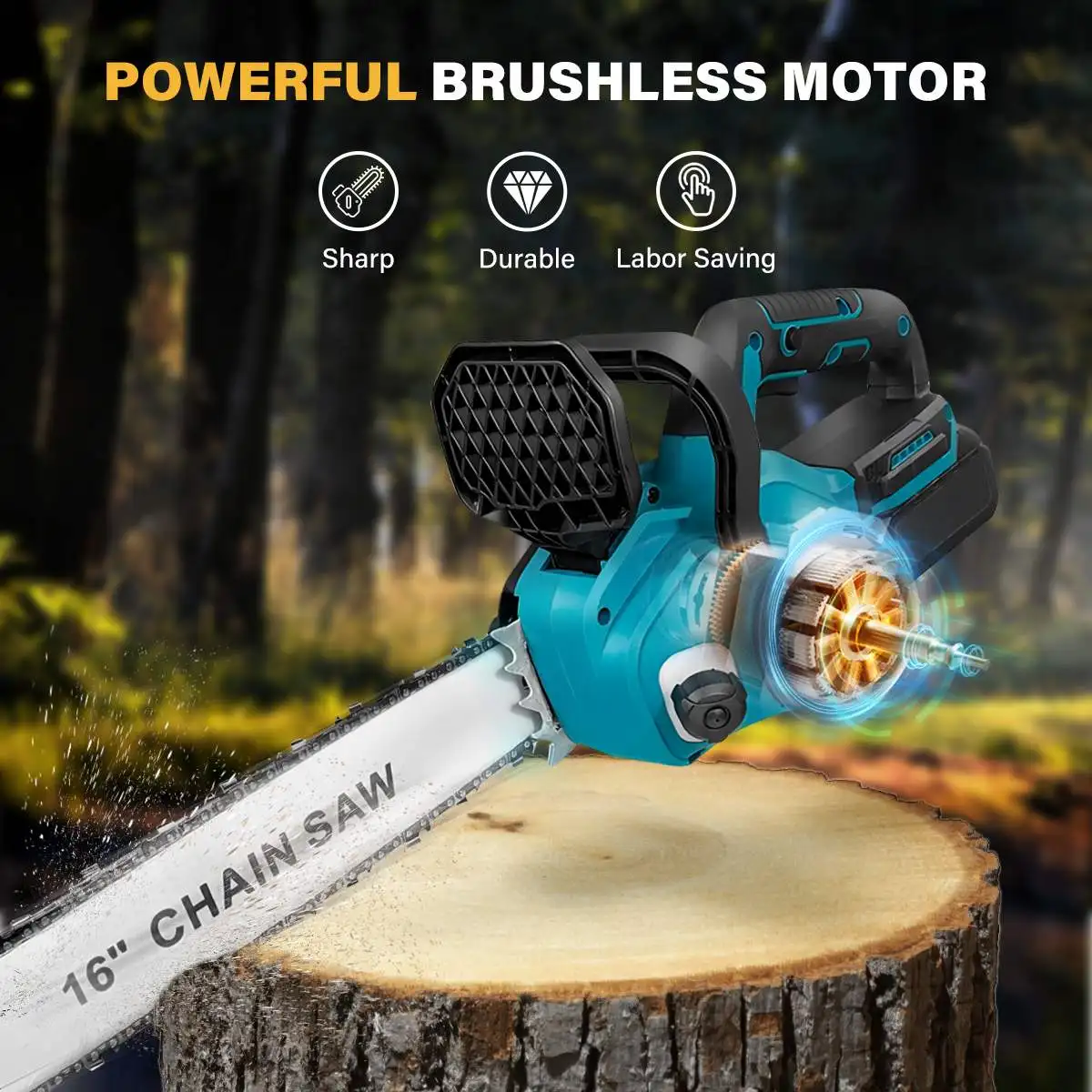 Imagem -03 - Brushless Cordless Elétrica Chainsaw Recarregável Garden Saw Corte Ramos Makita 18v Bateria 6000w 16