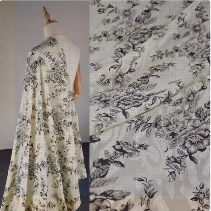 New China Wind Beige Water Ink Big Flower Chiffon Fabric, Dress, Cheongsam, Han Cloth, Sunscreen Cloth Sewing Tissue, Soft T2178