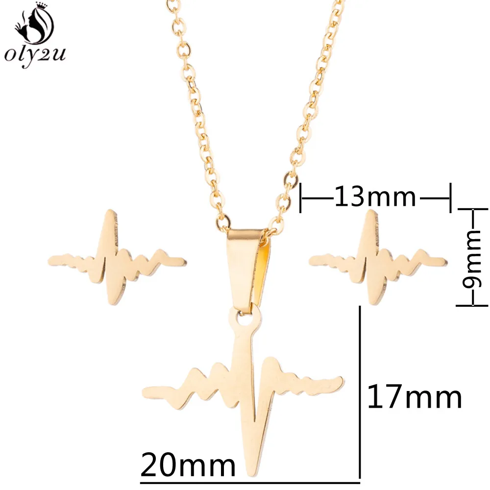 Fashion Stainless Steel Heartbeat Heart Pendant Necklace Earring Set Women Electrocardiogram Jewelry Nurse ECG Necklaces Gift