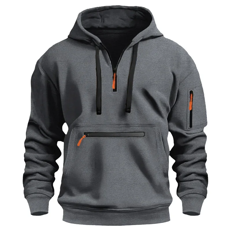 2025 crossover new Spring and autumn men's hoodie zipper multi-pocket zipper pullover sports casual hoodie pullover