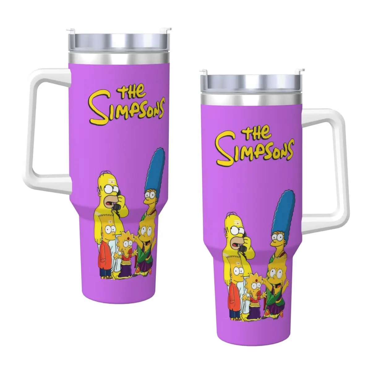 The Simpsons Family Stainless Steel Tumbler Travelist Thermal Cups Straws and Lid Large Capacity Mug Cup Hot Drinks Water Bottle