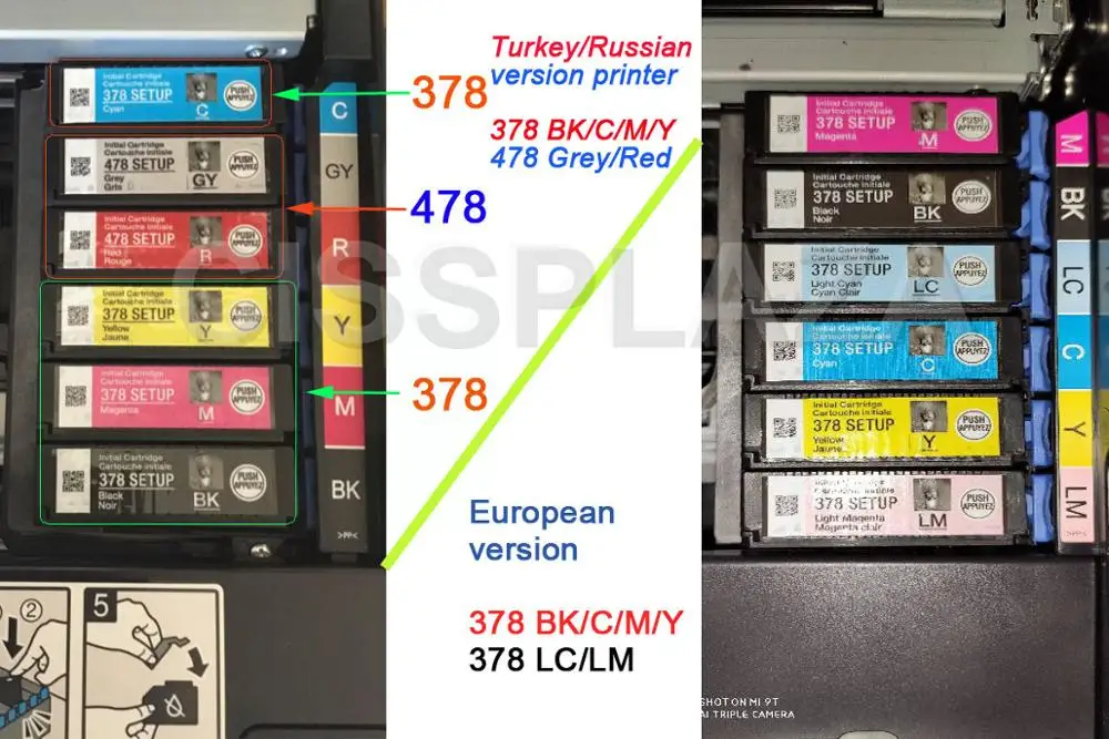 CISSPLAZA 1set T378 XL (BK/C/M/Y) T478 XL (GY/R) Refill ink cartridge compatible for Epson XP-15000 XP15000 with ARC 378 478 XL