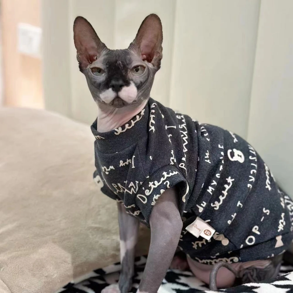 Fashion Cotton Vest for Sphynx Cat Clothes Grey Shirt Short Sleeves for Kittens soft Coat for Devon Rex Costume in Spring Summer