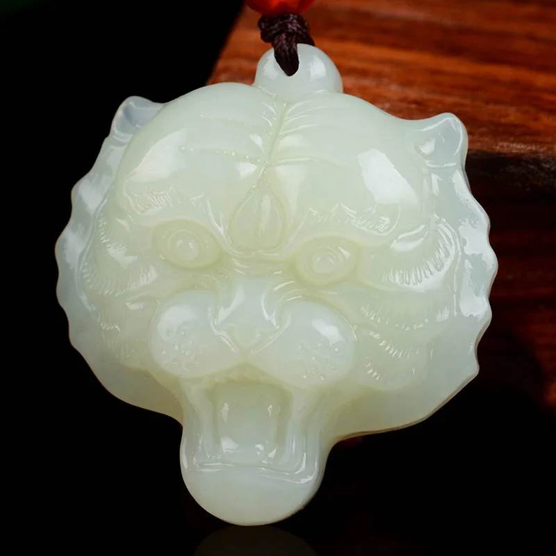 

Hot Selling Natural Hand-carve Hetian White Jade Tiger Head Necklace Pendant Fashion Jewelry Accessories Men Women Luck Gifts