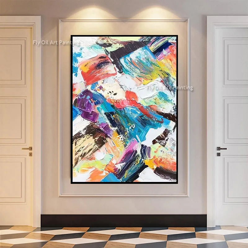 Large 100% Hand‑Painted Abstract Oil Painting, Vibrant Multicolor Palette Knife Impasto Textured Canvas Wall Art