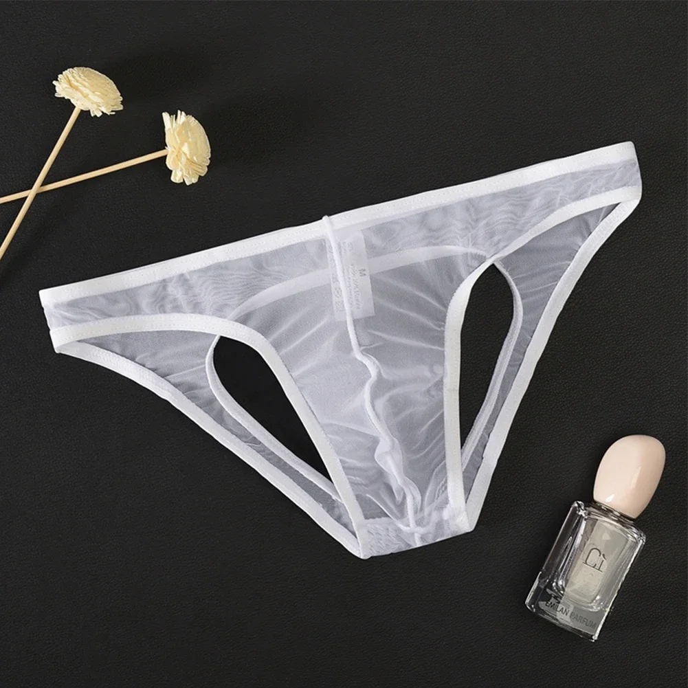 

Thong Men Briefs Transparent Underwear Bottom Daily G-String L-3XL Low Rise Male Open Crotch Panties Solid Color
