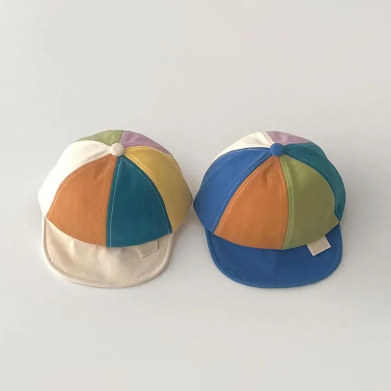 Mode Regenbogen Baby Schirmmütze Farbe Block Kinder Ente Zunge Hut 3-18Month Kinder Sonnenschirm Visier Weiche Krempe infant Baseball Hut