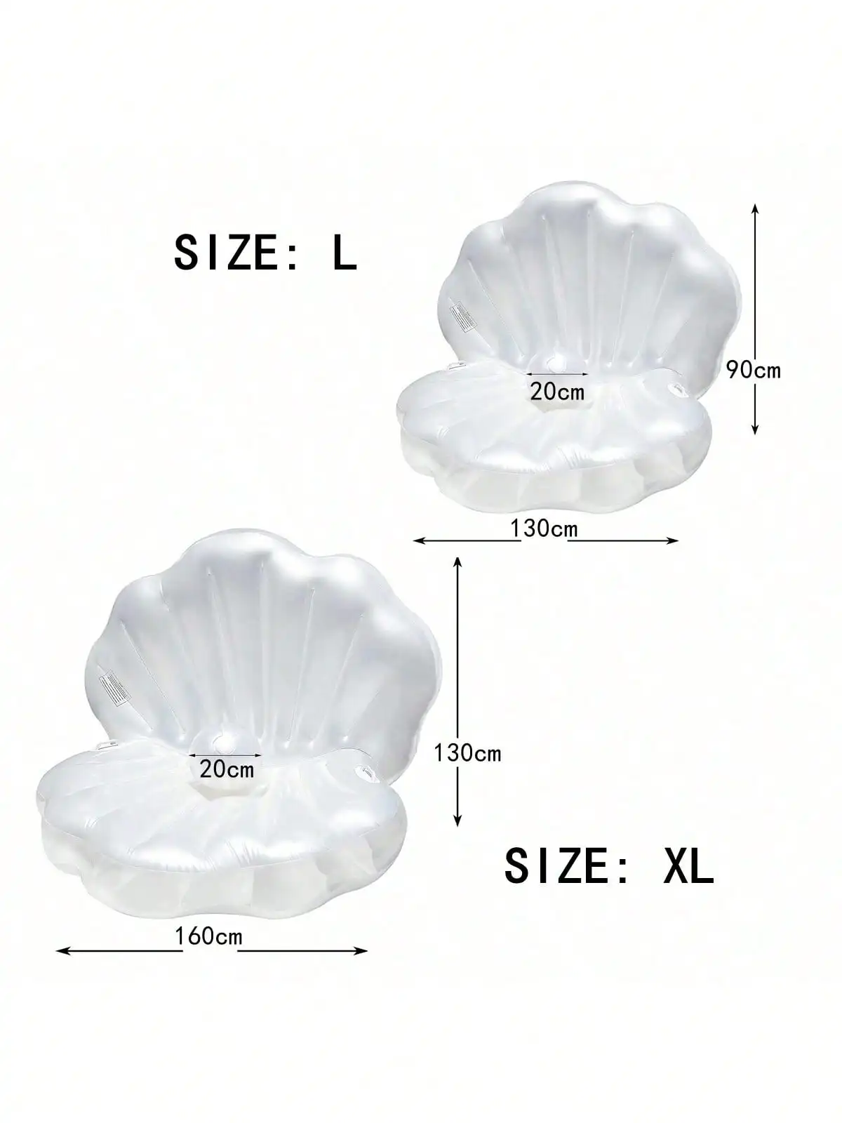 Inflatable Shell Shaped White PVC Seashell Pool Float,  Blow Up Giant Clam Floatie with Pearl Ball, Shell Pool Floating Ride On