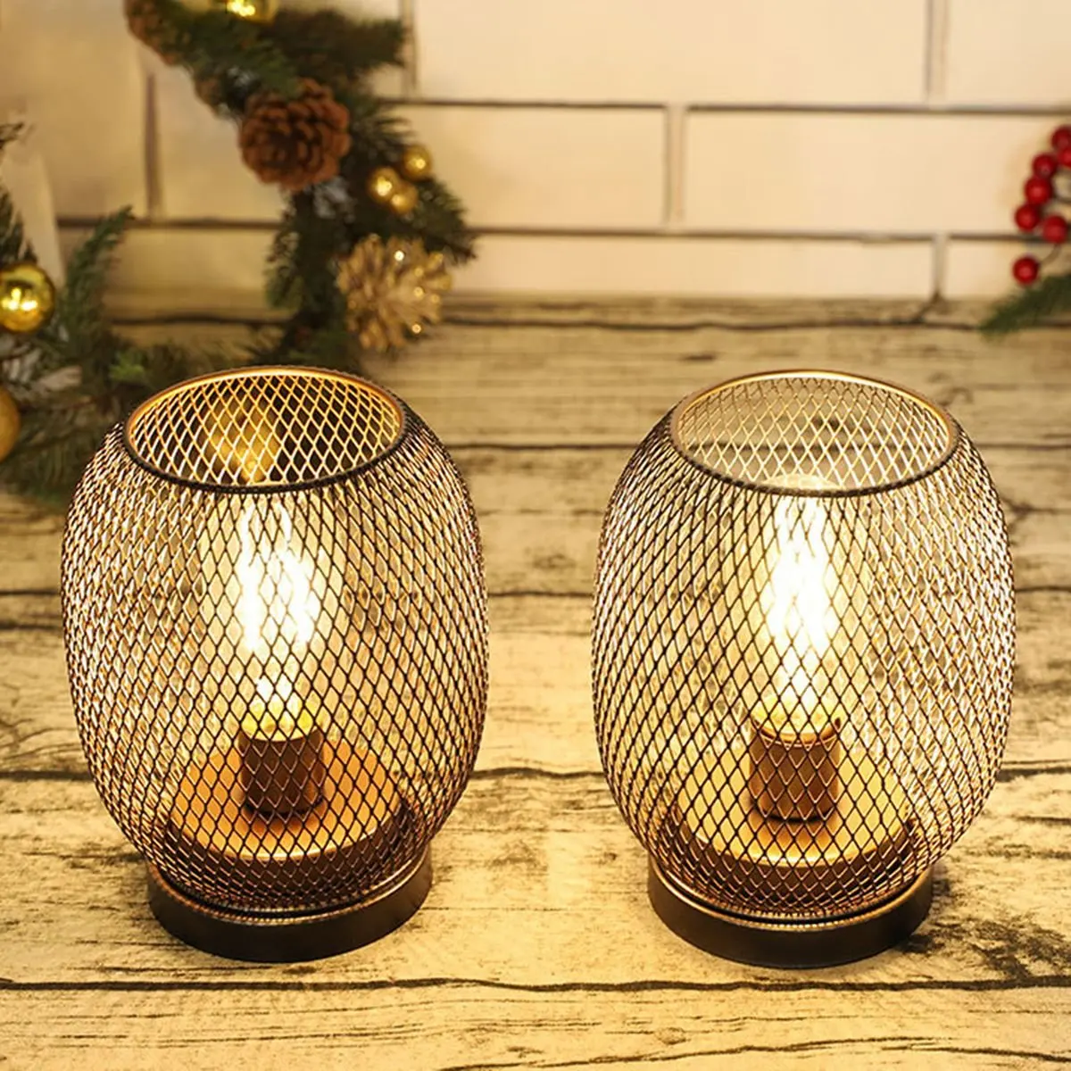 【45% OFF】2Pcs Metal Cage Table Lamp Round Shaped LED Lantern Battery Powered Cordless Lamp for Weddings Party Home Decor Candle