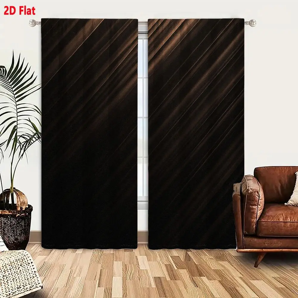 2Pcs Curtains 2D Flat Abstract Background With Multiple Diagonal Lines In Brown And Gold Gradient From Dark To Light Shades Wind
