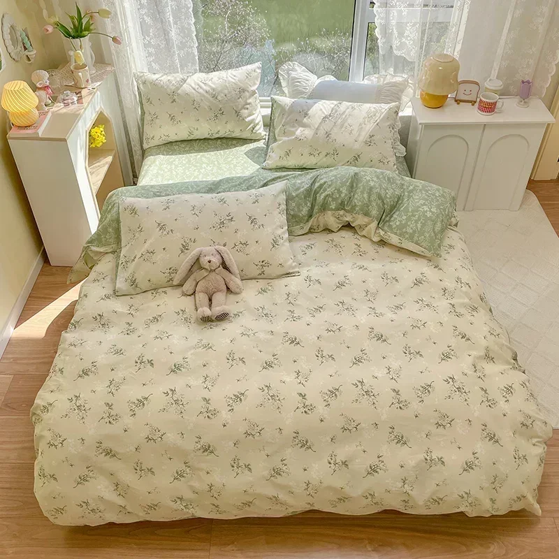 Florals 100% Cotton Duvet Cover Set Double Skin Friendly Quilt Cover Set Blanket Covers Bedding Set Can Custom Size No Sheets