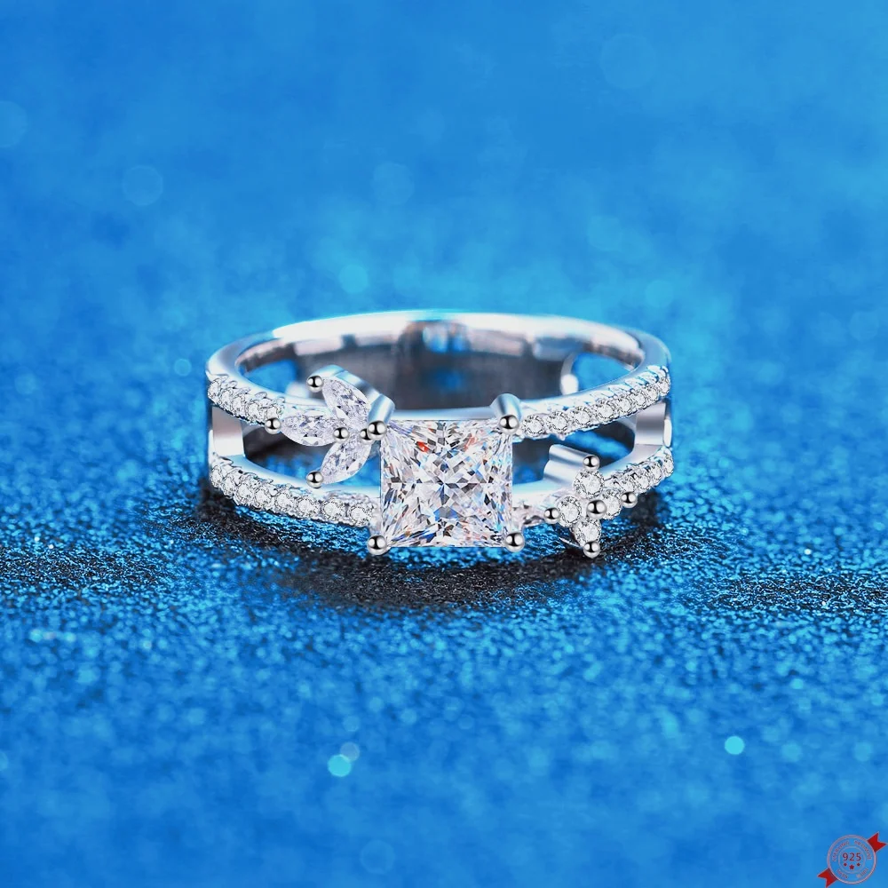 10ct-モアッサナイト-s925-シルバーリング女性のためのメッキプラチナ中空パターンウェディングダイヤモンドバンドファッションジュエリー卸売