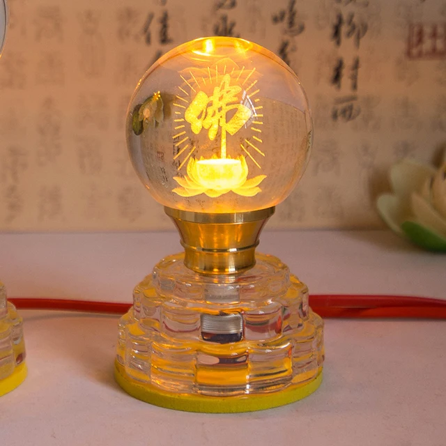 Buddha Hall Colorful Changming Lamp LED Crystal Lamp Home God of Wealth Worship Lamp Holder Home Decoration Accessories