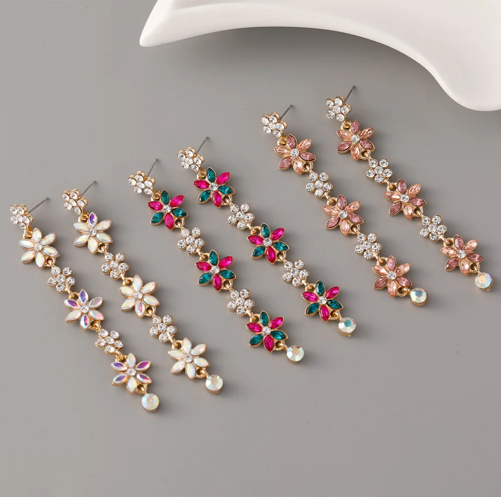 

AETEEY Elegant Stylish Long Drop Earrings Rhinestone Inlaid Floral Dangle Earrings Trendy Fashion Jewelry