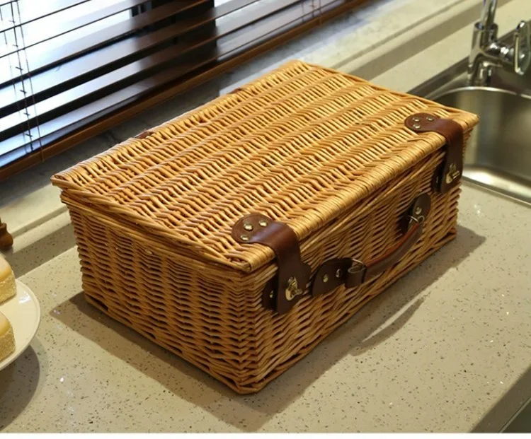 

Picnic basket ins with tableware rattan storage photo props spring outing full set of supplies Internet celebrity basket