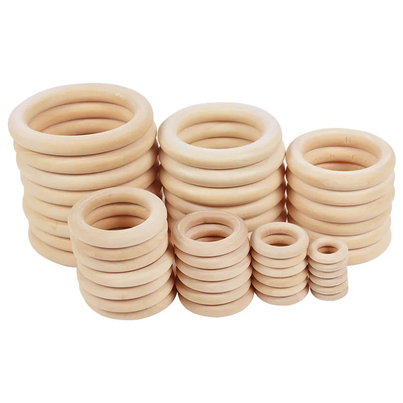 20-80mm Natural Unfinished Solid Wooden Ring Handmade Macrame Wood Hoop Ornaments Wedding DIY Kids Toys Jewelry Making Supplies