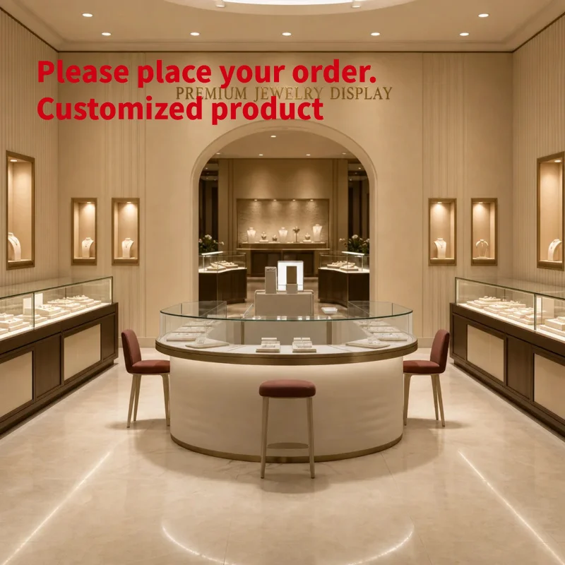 custom.Customized Eco-Friendly Recyclable Jewelry Showcase Full Glass Anti Theft Lock LED Lighting Stainless Steel Frame