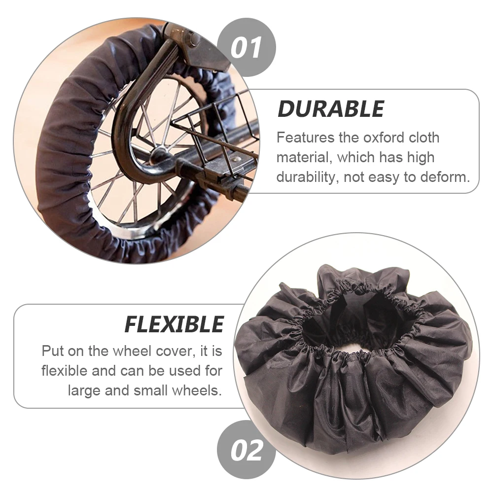 

2 pcs Stroller Wheel Cover Baby Push Chair Tire Protective Black Anti-Dust Waterproof Floor Protection Fits Small Large Wheels
