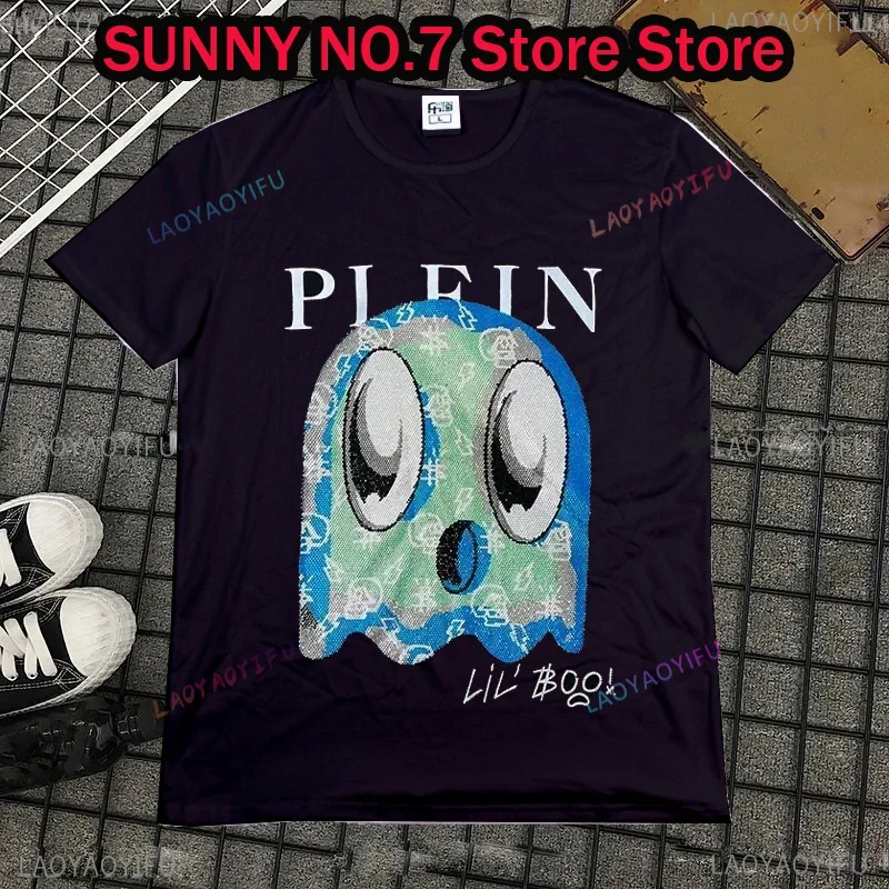 Alex Plein Monster Rhinestone Crystal Streetwear Men's Fashion Unisex 2024 Summer Round Neck Short Sleeve T-shirt