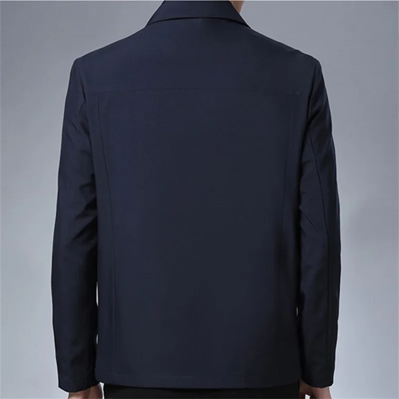 Autumn Men's Turn Down Collar Jacket Solid Business Casual Outerwear Zipper Coats Man Thin Jackets Formal Dress Mens Clothing