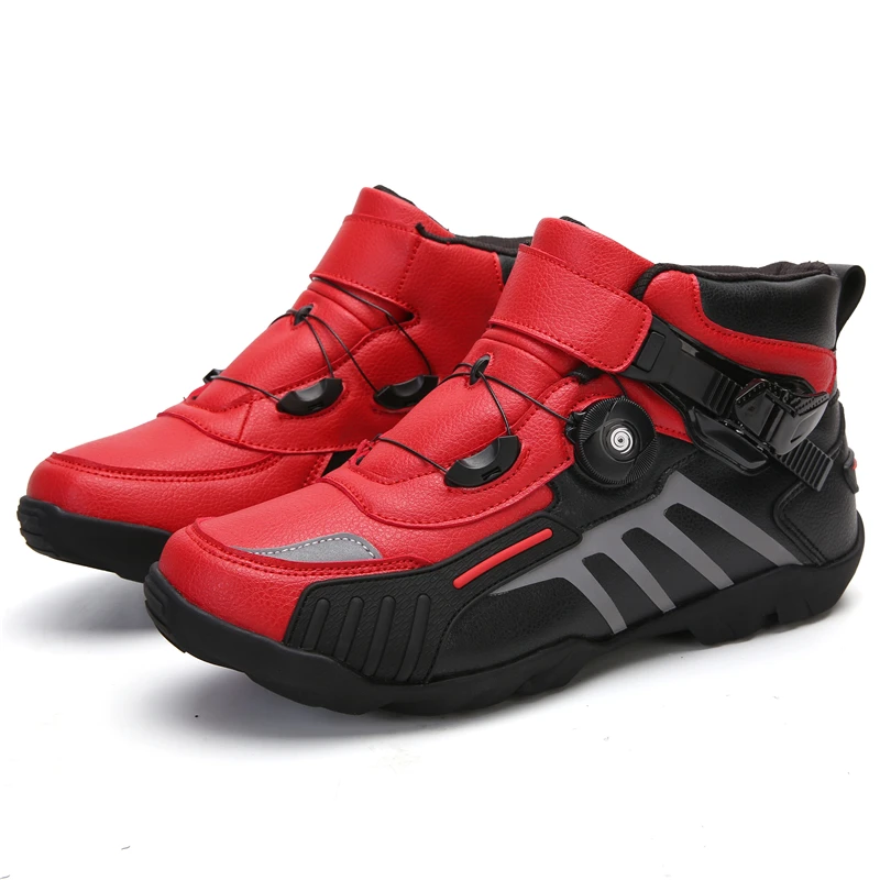 Red Motocross Shoes Rubber Sole Motorcycle Shoes Wear Resistant Off-road Boots Antiskid Motorcycle Accessories Breathable