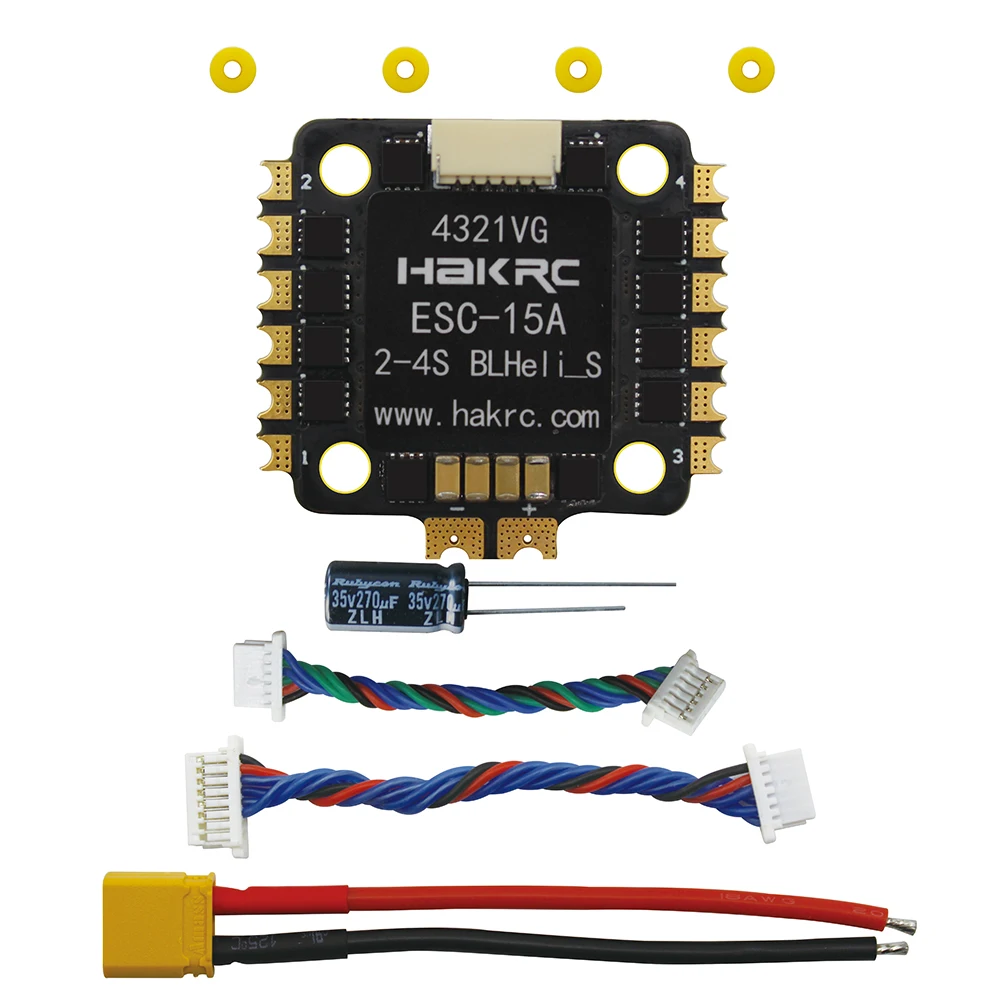 HAKRC 15A 4 en 1 ESC 2S-4S Lipo Unidad PWM de bajo ruido Rueda libre activa para extender la resistencia para accesorios de drones FPV Freestyle