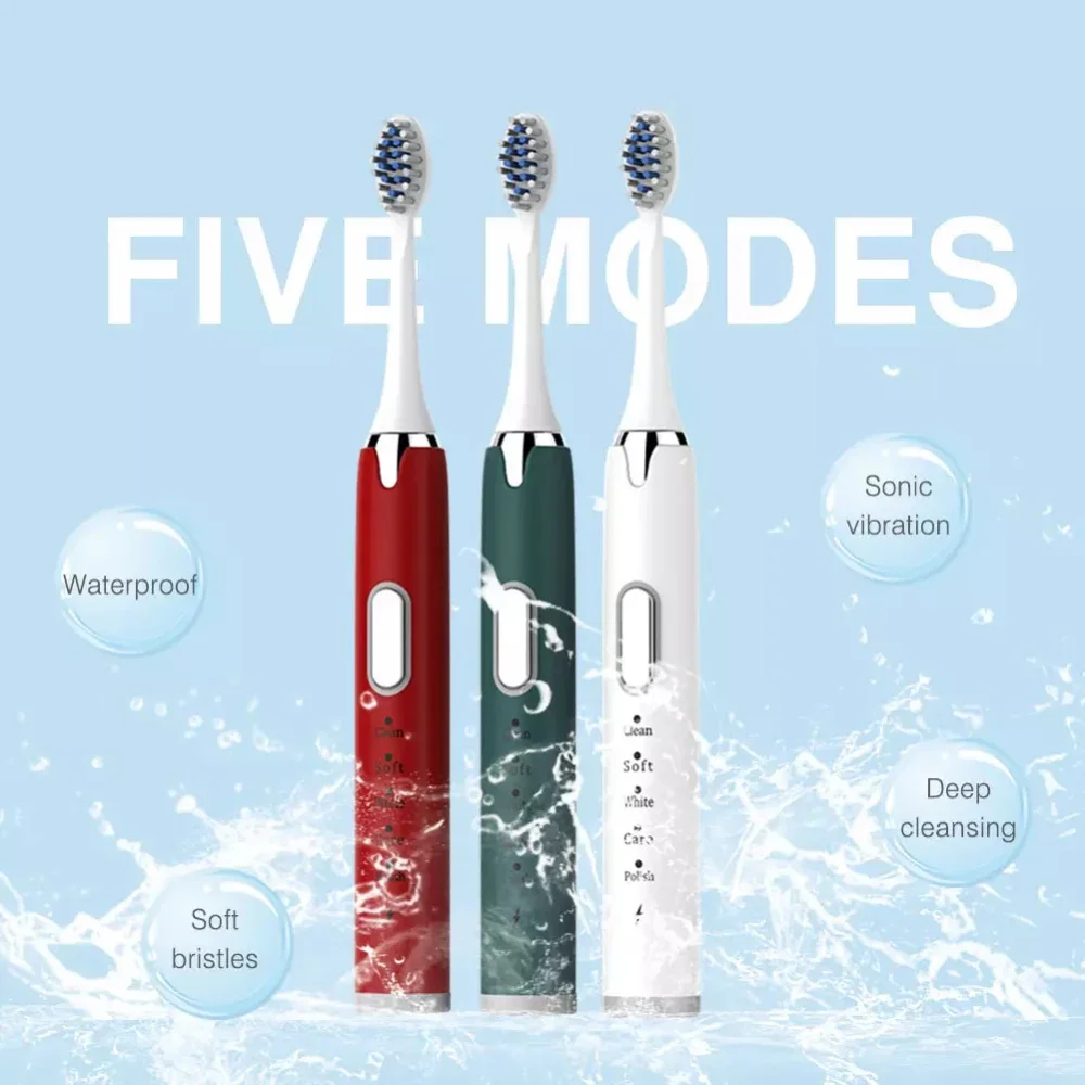 Electric Toothbrush Smart Brush Ultrasonic USB Rechargeable Waterproof IPX7