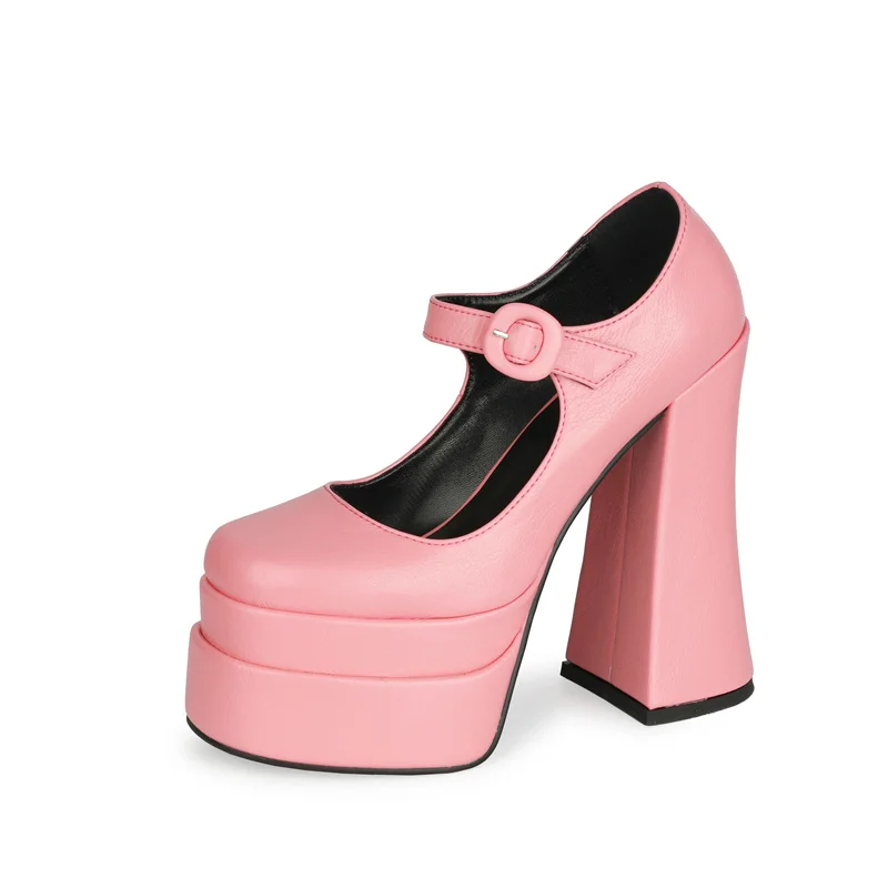 

Double Platform Office Lady Pumps Ladies 2024 Block High Heel Platform Blue Pink Green Footwear Dress Women Shoes Large Size 45