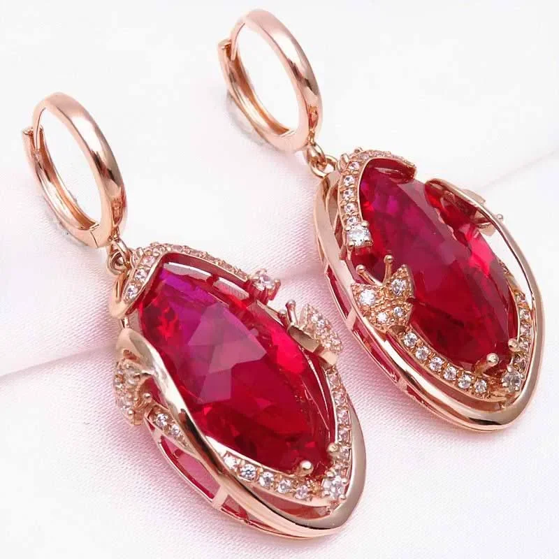 Palace Style Luxury Inlaid Butterfly Ruby Earrings for Women Romantic Charms Dinner High Jewelry Copper Plated Rose Gold