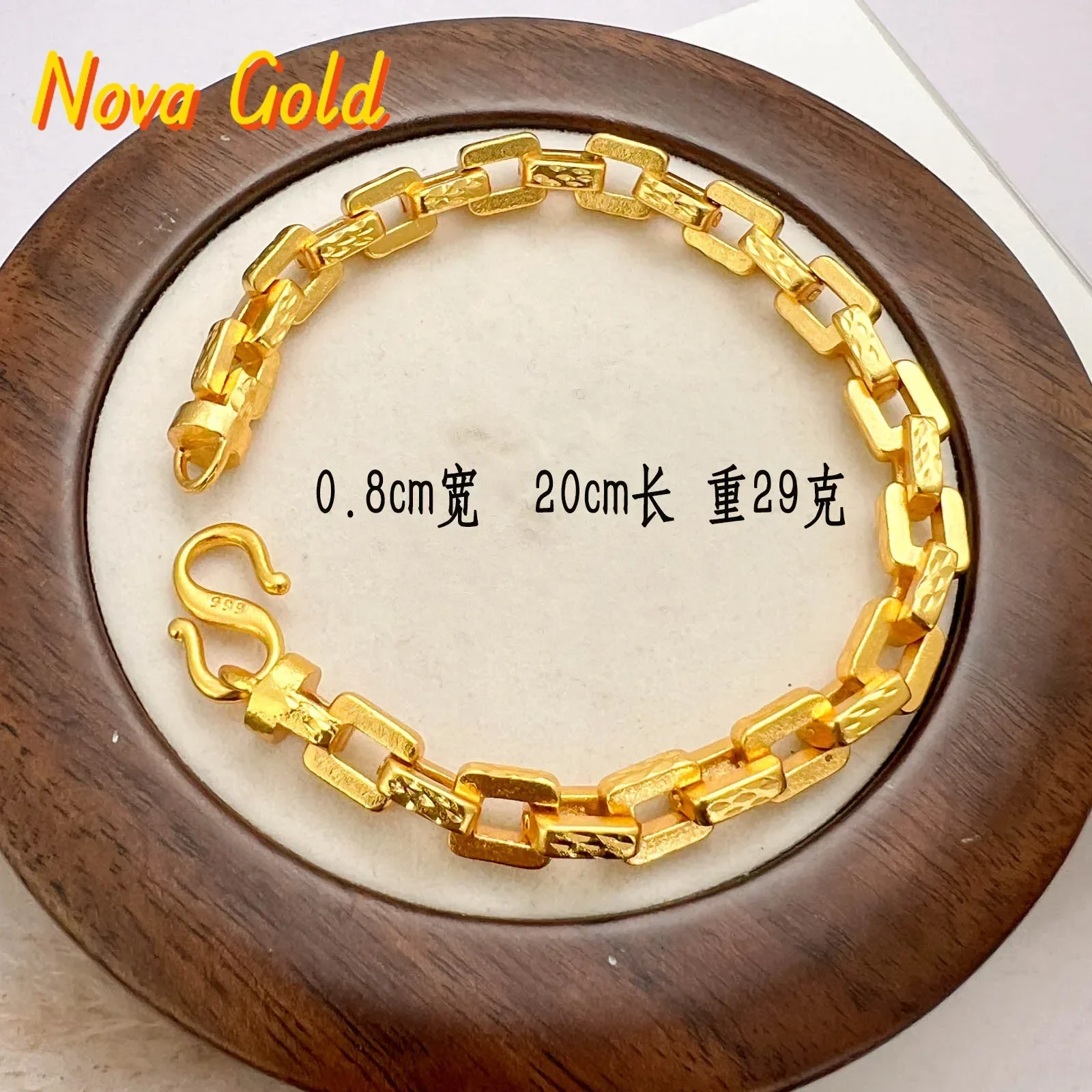 NovaGlod Luxurious 9999 24K real gold secret brand bracelet for men, square hand accessory, fashionable matching