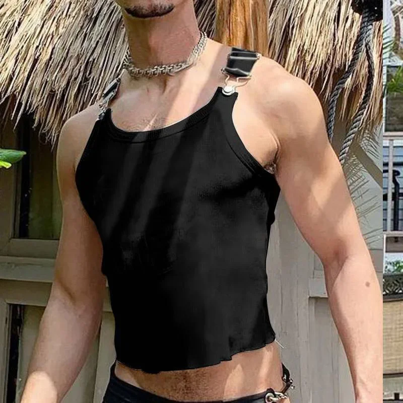 West Coast Hip-Hop American Style Sleeveless Ribbed Tank Top Men's Muscle Fitness Tight-Fitting Sports Cotton T-Shirt Sexy