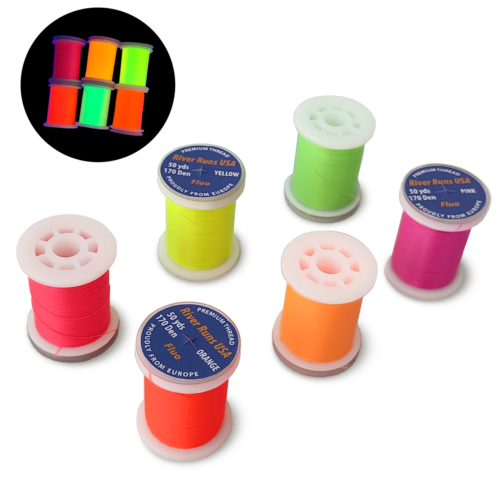 Aventik UV Fluo Fliegenbindegarn 72D-290D Twisted Standard Body Thread (3/0, 6/0, 8/0) Fliegenbindematerial zum Angeln von Fliegen