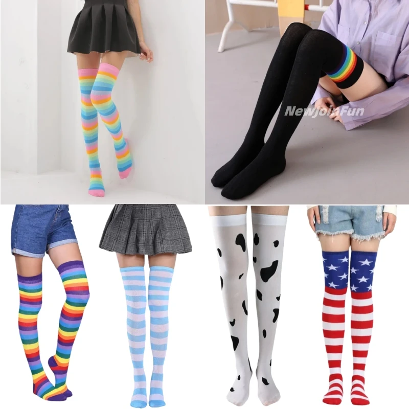 

Colorful Rainbow Stockings Striped Long Socks Knee Thigh High Sock School Girls JK Halloween Christmas Cosplay Party Accessories