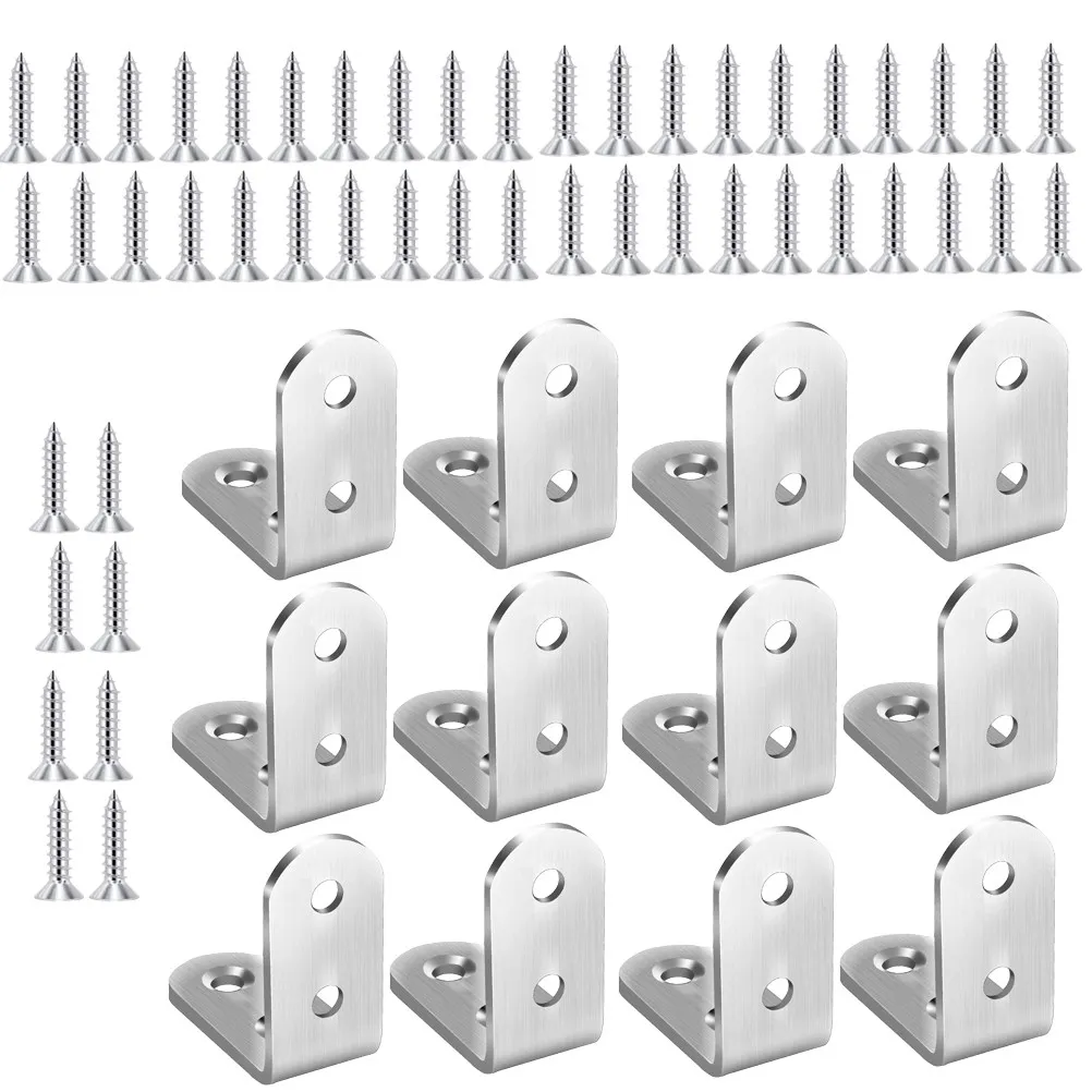 12Pcs Stainless Steel Rustproof Corner Brackets Thickened L Shape 90 Degree Straight Angle Reinforce Furniture Wardrobe Desk
