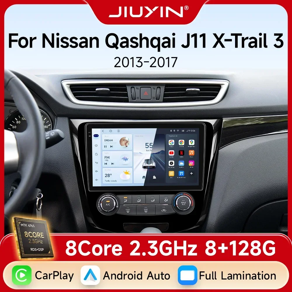 JIUYIN Car Radio for Nissan Qashqai J11 X-Trail 3 2013-2017 Rear Camera Wireless CarPlay Android Auto Navigation Full Lamination