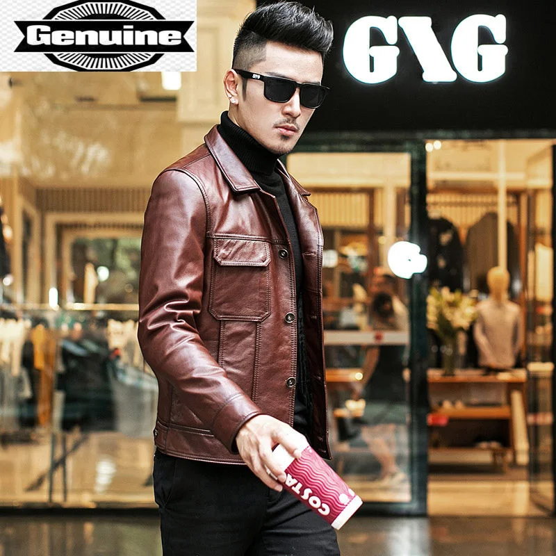 

Men Leather Jacket Genuine Cowhide Motorcycle 2023 Men's Clothing New Top Korean Jackets Male Ropa De Hombre LXR999